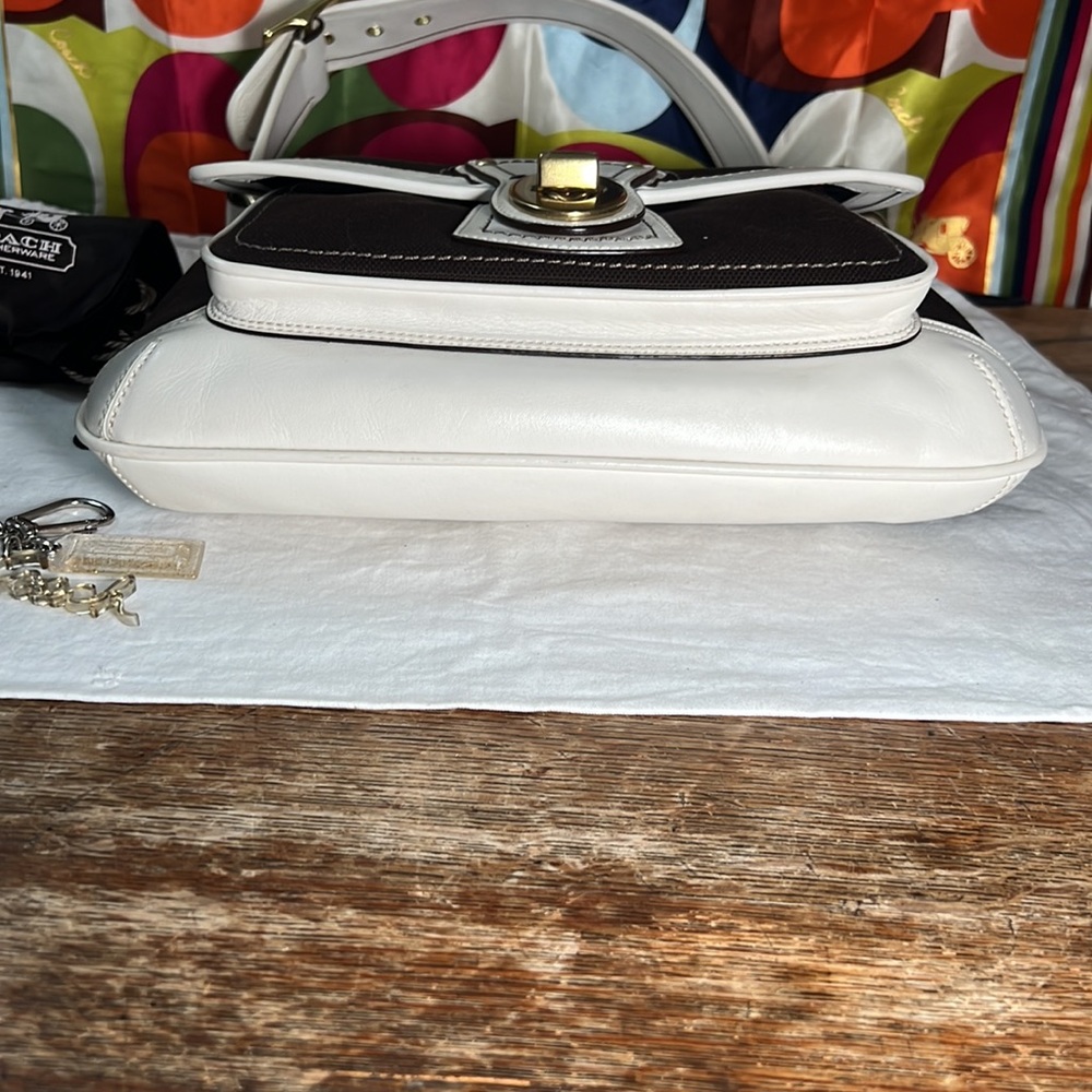 NWT Coach Legacy Stripe Parchment/Brown Slim Flap Ali Turnlock Shoulder Bag $378 - Picture 9 of 16